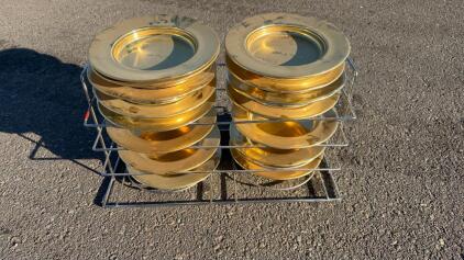 Gold PM-704 Charger Plates, Set of 15 with Rack, 12.5" Diameter, Gold-Plated Metal, Event Banquet