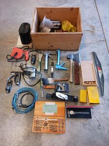 Starrett Dial Caliper, Threadit Tap & Die Set, Stanley Tape & Large Mixed Hand Tool Lot in Crate