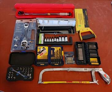 Mixed Tool Lot Torch Wrench, 90+ Pc IRWIN BOSCH KOBALT Drill Bits, Socket & Driver Sets, And Much More