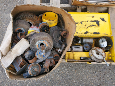 Large Lot Hole Saws, Wire Wheels, Flap Discs, Millers Falls/Weiler, 30+ Pieces, Metal Case