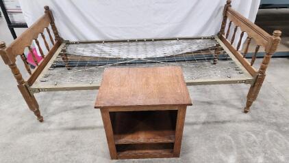 (1) Vintage Spindle Bed Frame 79"L x 40"W x 31"H (1) Mission-Style Side Table 23"W x 23"H x 18"D