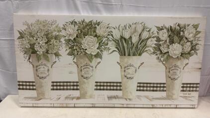 Large 48x24" Cindy Jacobs Floral Still Life Canvas Wall Art, Farmhouse Style, Signed Print