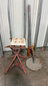 Manual Post Hole Digger, Heavy Steel Base, and Masonry Stand &ndash; Used, Heavy-Duty Construction Tools