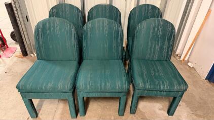Set of 6 Dark GreenUpholstered Dining Chairs, Rounded Back, Armless, Wood Frame