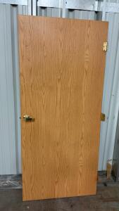 36"x80" Commercial Interior Oak Veneer Wood Door w/ Brass Lever Handle & Hinges, Right Handed