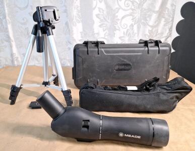 (1) Meade - 20-60x60 HD Spotting Scope W/ Tripod and Soft Carrying Bag & Hardshell Case