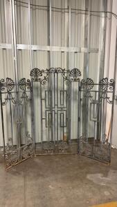 Ornate 3-Panel Wrought Iron Gate Divider, Scroll & Shell Design, 72"x66", Vintage Architectural