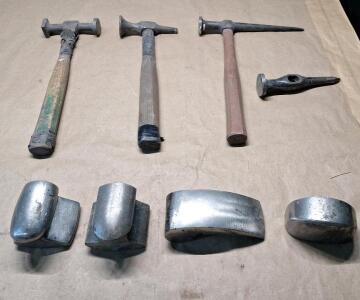 (4) Auto Body Panel Dollies, (3) Hammers & (1) Hammer Head