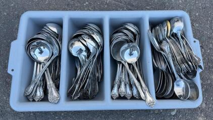 WM. A. Rogers Oneida Stainless Ornate Spoons, Bulk Lot (120+ Pieces), USA-Made, Mixed Types