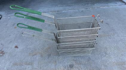 Set of 4 Commercial Stainless Steel Deep Fryer Baskets, 13"x6"x5.5" Green Handles