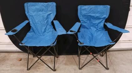 (2) Dick's Sporting Goods Blue Folding Camping Chairs, Steel Frame, Cup Holders