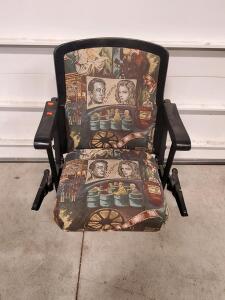 Vintage Movie Theater Seat, Cinema Print, Folding, Floor-Mount, 22" Wide, Metal Frame, 1970s-80s