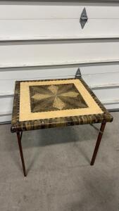King Folding Card Table, 34"x34", Wood Frame, Laminate Top, Steel Braces, 1950s Design