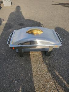 Stainless Steel Rectangular Chafing Dish, 8 Qt, Gold Handle, Sterno Fuel Tray, Lift-Off Lid