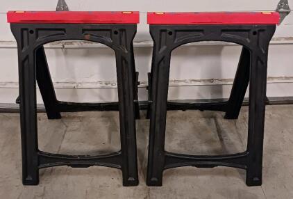 Pair of Folding Plastic Sawhorses, 31.9" Tall, 500 lb Capacity Each, Black/Red