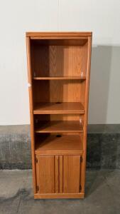 Oak Veneer Media Cabinet, Entertainment Center, 66x24x16 in, 4 Shelves & Cabinet, Light Finish