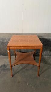 Vintage Mid-Century Modern Solid Oak Square Side Table with Lower Shelf, 22"x22"x24"