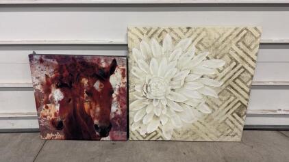 Large Canvas Wall Art &ndash; Horse Portrait Print (30"x30") & 3D White Flower Botanical (36"x36")