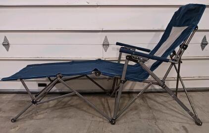 FUJI Folding Recliner Camping Chair, Blue, 300 lb Capacity, Mesh Back, Steel Frame