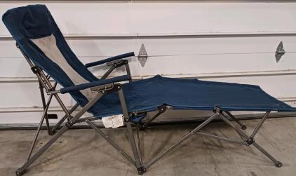 FUJI Folding Recliner Camping Chair, Blue, 300 lb Capacity, Mesh Back, Steel Frame