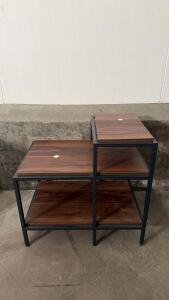 Set of 2 Modular 3-Tier Black Steel & Walnut Shelving Units, 24x12x24in