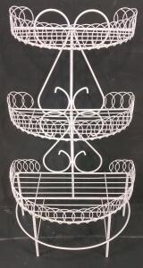 White Metal 3-Tier Corner Plant Stand, Vintage Decorative Scrollwork, 36"x22" Indoor/Outdoor