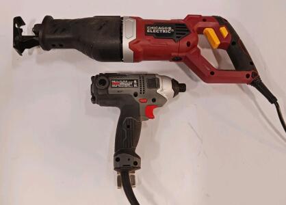 Porter Cable 1/4" Corded Impact Driver & Chicago Electric Reciprocating Saw