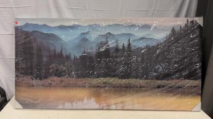 Large Landscape Stretched Canvas Wall Art, 60" x 30", Photographic Mountain Lake Scene