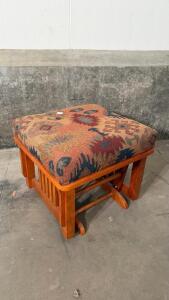 Mission-Style Oak Glider Ottoman with Southwestern Tapestry Upholstery, 18"x18"x17", Wooden Base