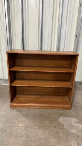 Wooden Bookcase, 3 Shelves, 48" x 12" x 36", Medium Brown Finish, Fixed Shelves