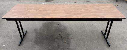 Rectangular Folding Conference Table, 72"x24", Laminate Top, Black Metal Legs, Wood Grain Finish
