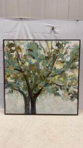 Large 48"x36" Framed Abstract Tree Canvas Wall Art, Contemporary Landscape Decor