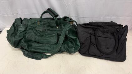 Large Green Genuine Leather Duffel Bag, Made in Mexico, Dual Handles, Shoulder Strap, Zipper Pockets