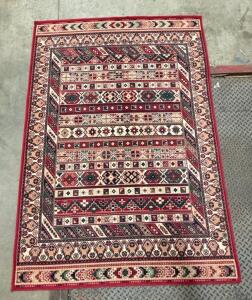 Hand-Knotted Caucasian Tribal Wool Rug 4x6 ft, Red & Green Geometric Pattern
