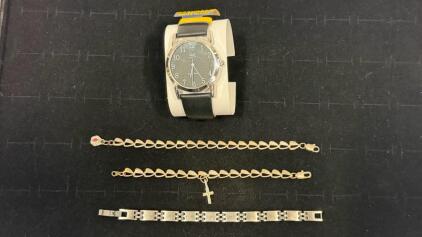Q&Q Quartz Analog Wristwatch Q662J305Y, Black Dial, Black Leather Band, Water Resistant 30m & More