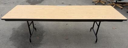 6 Ft Folding Banquet Table, Oak Laminate Top, Black Steel Frame, 72"x30", Commercial-Grade