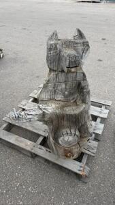 Hand-Carved Wooden Bear Chair Sculpture, Rustic Outdoor Yard Art, 40" Tall, Weathered Finish
