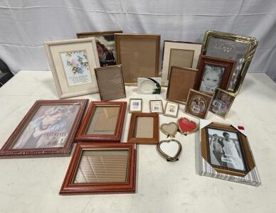 Assorted Picture Frame Lot &ndash; 18 Frames, Heart & Rectangular, Wood, Metal & Ceramic, 8x10 to 2x3