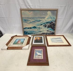 Framed Wall Art Lot: Mitchell Seascape, Limited Edition Print 299/750, Nautical & Bird Themes