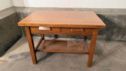 Mission Style Oak Console Table with Two Drawers and Lower Shelf, Craftsman Arts & Crafts Design