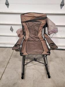 Cabela's Folding Rocking Camp Chair &ndash; Brown, Steel Frame, Dual Cup Holders, Mesh Pocket