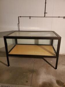 Black Metal Frame Glass Display Case, 48"x30"x36", Locking Front, Wood Base