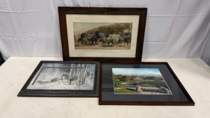 Framed Lot: 1915 &ldquo;The Horse Fair&rdquo; by Rosa Bonheur, City Park Photograph, Wolves in Forest Print