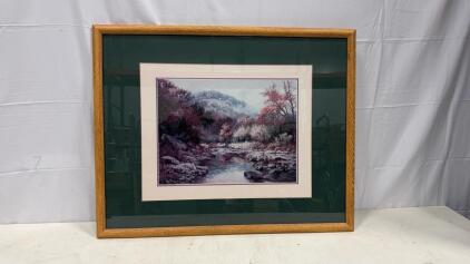 Framed Landscape Art Print by C.L. Curry, 24x30" Double Matted, Oak Frame