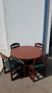 Commercial Round Dining Table Set &ndash; 48" Woodgrain Table & 4 Upholstered Chairs