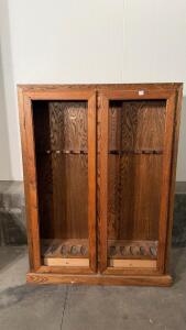 Solid Oak Double-Door Gun Cabinet, 72"x40", Holds 12 Rifles, Glass Display, Freestanding