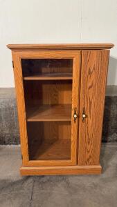 Oak Display Curio Cabinet with Glass Door, Internal Shelves, Brass Handles, 32"x15"x42"