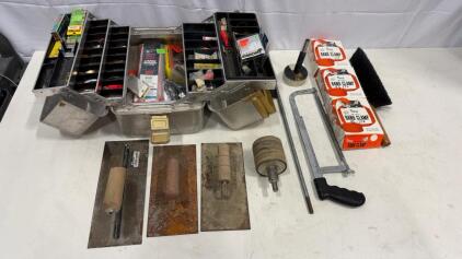 UMCO 800A Aluminum Tackle Box, 3 Pony Band Clamps, Vintage Fishing Tackle & Assorted Tools