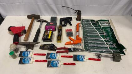 Large Hand Tool & Hardware Lot &ndash; Grip-Rite, Stanley, 24+ Pieces, Hammer, Wrenches, Stapler