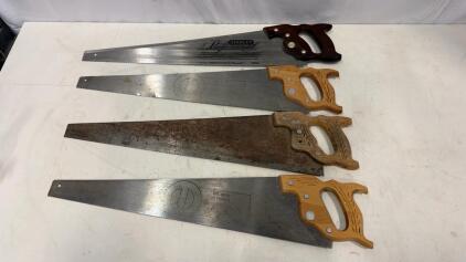 Stanley Professional 26" Hand Saw + 3 Vintage Wood Handle Panel Saws, 10 TPI, Steel Blades